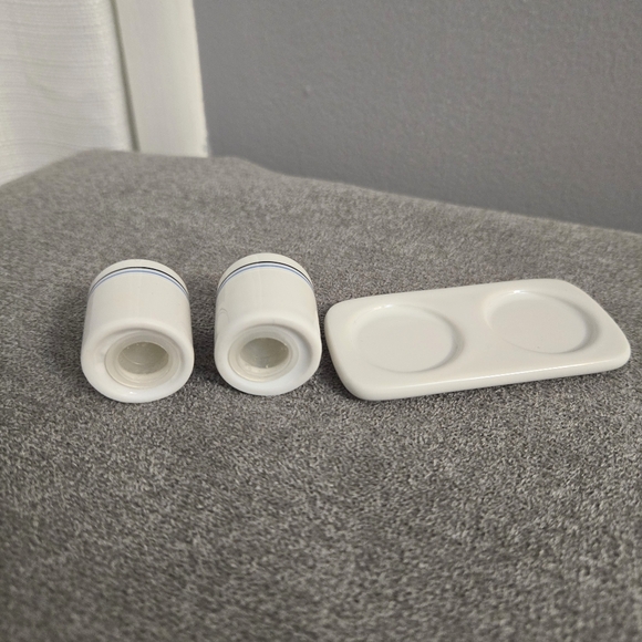 Vtg Northwest Airlines Mini Salt Pepper Set Tray Porcelain Blue Stripes - Picture 4 of 8